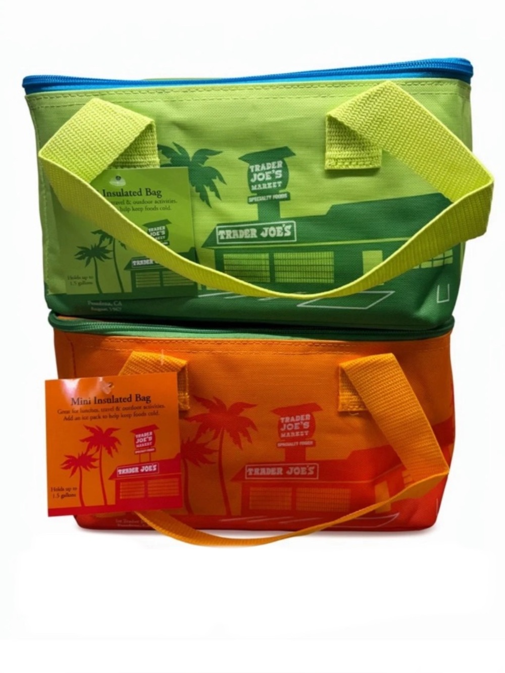 Trader Joe's Insulated Mini Bags - Lime Green & Orange bundle of 2